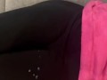 small cumshot on her leggings while watching tv