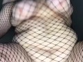 View from below of big titty goth BBW getting fucked wearing fishnets