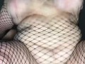 View from below of big titty goth BBW getting fucked wearing fishnets