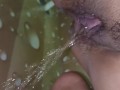 Hot cum with hot piss coming out from her tight pussy