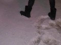 Desperation highway pee in snow in freezing temperatures