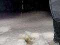 Desperation highway pee in snow in freezing temperatures