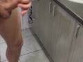 Tall boy jerking his big cock thick bathroom cumshot