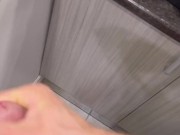 Tall boy jerking his big cock thick bathroom cumshot