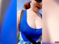 Busty redhead mature shows off her big boobs while out on a hike