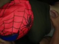 Spider woman in string gives her friend a good blowjob at a costume party 🔥🤤💦