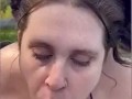 Amateur wife sucks, licks and strokes cock in backyard for huge cumshot 😍