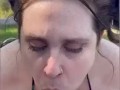 Amateur wife sucks, licks and strokes cock in backyard for huge cumshot 😍
