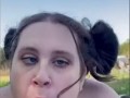 Amateur wife sucks, licks and strokes cock in backyard for huge cumshot 😍