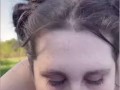 Amateur wife sucks, licks and strokes cock in backyard for huge cumshot 😍