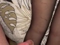 Nylon footjob and cum on pantyhose butt