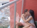 I fuck my stepbrother's girlfriend on the balcony of the apartment.