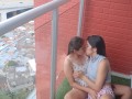 I fuck my stepbrother's girlfriend on the balcony of the apartment.