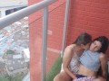 I fuck my stepbrother's girlfriend on the balcony of the apartment.