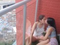 I fuck my stepbrother's girlfriend on the balcony of the apartment.