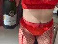 Blonde getting ready to get dick with a champagne