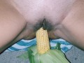 He Cumshots me with a Corn Cob in my tight Pussy