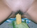 He Cumshots me with a Corn Cob in my tight Pussy