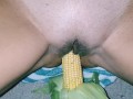 He Cumshots me with a Corn Cob in my tight Pussy