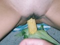 He Cumshots me with a Corn Cob in my tight Pussy