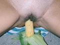 He Cumshots me with a Corn Cob in my tight Pussy