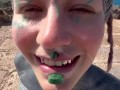 Happy hippie girl having a big cumshot load in her face after getting hard anal fucked in puplic
