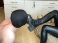 The slave licks the dirty boots of his Mistress. Boots fetish