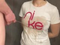 Goldenshower. Hot wife gets pissed all over her tits.