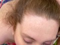 Freckled brunette gives a blowjob in backyard, cum on my freckled face 🥰😍🥰😘