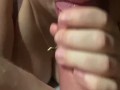 Too much cum in mouth after sucking by hot blonde