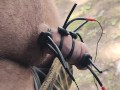 Electro device fucked my cock. Much sperm in outdoors