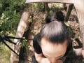 Black Lynn Sucks me and Swallows my Cum - Outdoor Blowjob Filming Backstage - POV