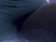 I hear her wake up and I hurry to put my cock in her mouth to cum on her leggings