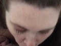 Amateur sexy wife deepthroats and  stays down on cock till cum explosion in throat 😍