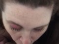 Amateur sexy wife deepthroats and  stays down on cock till cum explosion in throat 😍