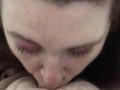 Amateur sexy wife deepthroats and  stays down on cock till cum explosion in throat 😍