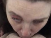 Amateur sexy wife deepthroats and  stays down on cock till cum explosion in throat 😍
