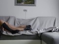 Amateur teenagers fucking in socks on the sofa, he used a condom and filled it with cum - full movie