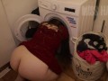 My stepsister is doing laundry, I fucked her and cummed on her clothes