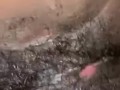 he jerks off and ejaculates on my black hairy pussy