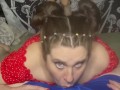 Brunette babe stays down suckling and deepthroating until she gets a hot throatpie