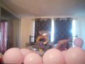 Milf with extreme long hair popping balloons and smoking cigarettes while filming up her own skirt