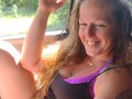 Cute girl is extremely horny in my truck and spread her legs and kicks her feet on my dashboard
