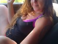 Cute girl is extremely horny in my truck and spread her legs and kicks her feet on my dashboard