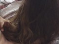Stroking that dick and fucking her beautiful long brunette hair with my cock (real hair fetish)
