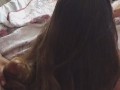 Stroking that dick and fucking her beautiful long brunette hair with my cock (real hair fetish)