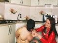 Pissing. Dominatrix Nika sings the bottom with her juice in slow motion.