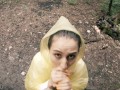 Black Lynn in Yellow Raincoat Sucking Cock in the Woods - Public Blowjob and Cum in Mouth