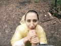 Black Lynn in Yellow Raincoat Sucking Cock in the Woods - Public Blowjob and Cum in Mouth