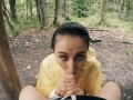 Black Lynn in Yellow Raincoat Sucking Cock in the Woods - Public Blowjob and Cum in Mouth
